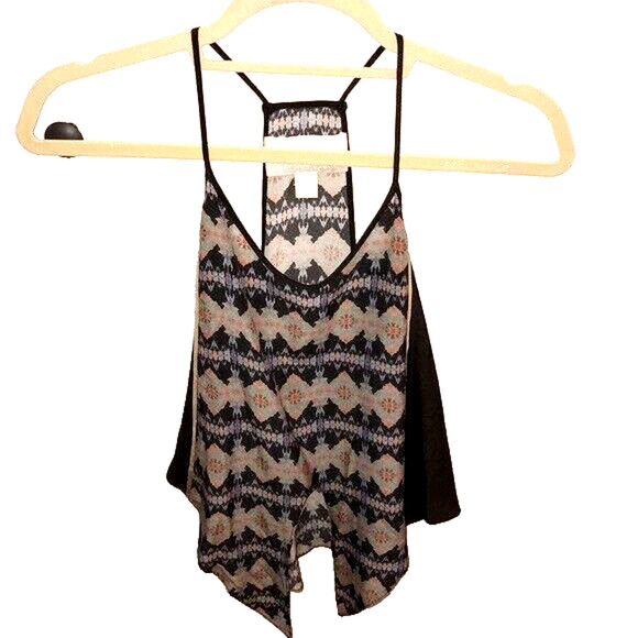 MORGAN CARPER Black/Multi Abstract Racer Back 100% Silk Knotted Cami Tank Sz M - Picture 14 of 16